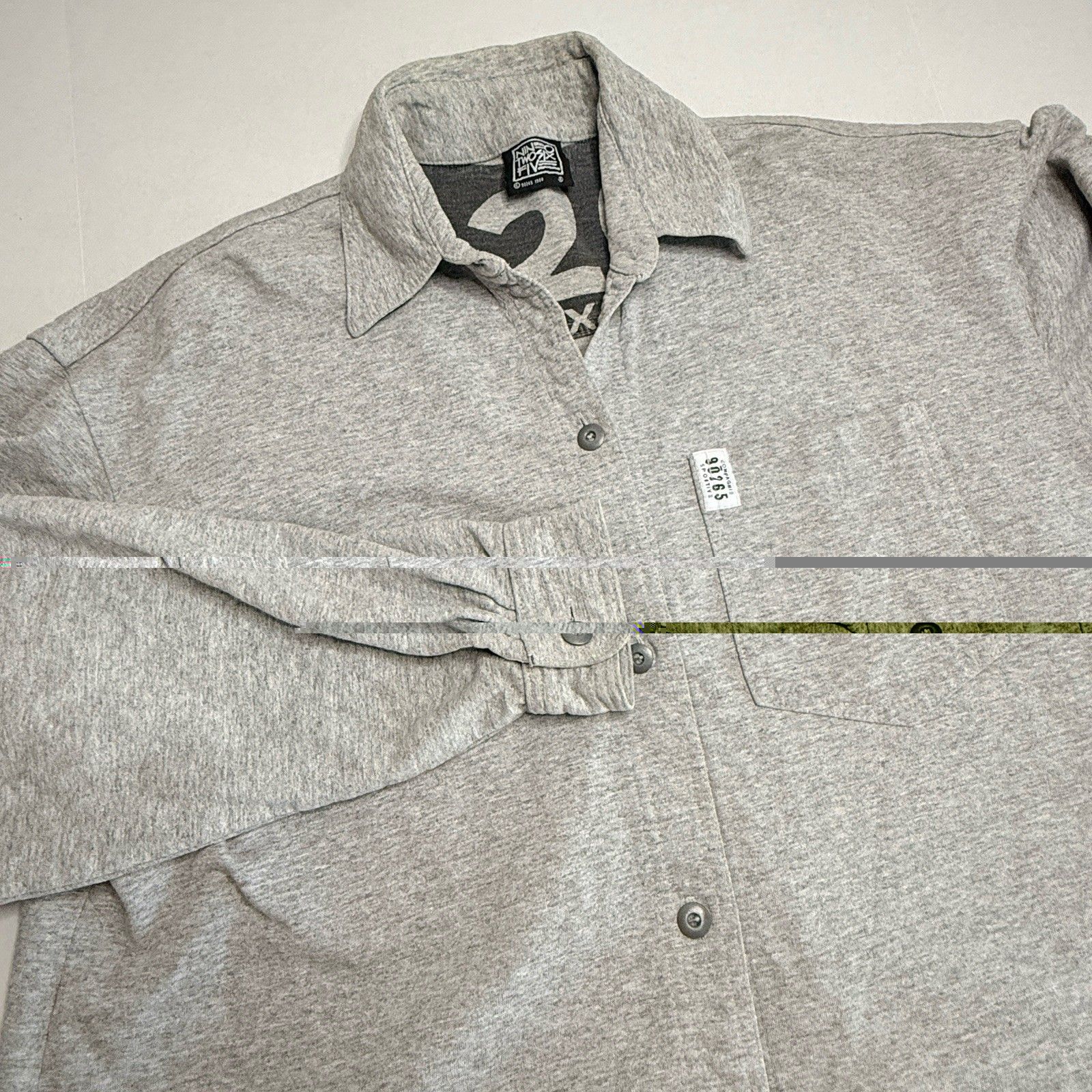 90265 Vintage Men’s M/L 1988 Gray Button-Up Shirt Long Sleeve Minimalistflaw